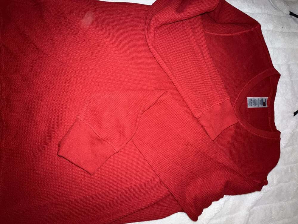 Tommy Hilfiger Red Waffle Knit V-Neck Long Sleeve Shirt XL - Picture 6 of 6